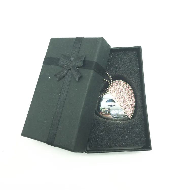 Металлический USB флеш накопитель с кристаллами в форме сердца + Подарочная