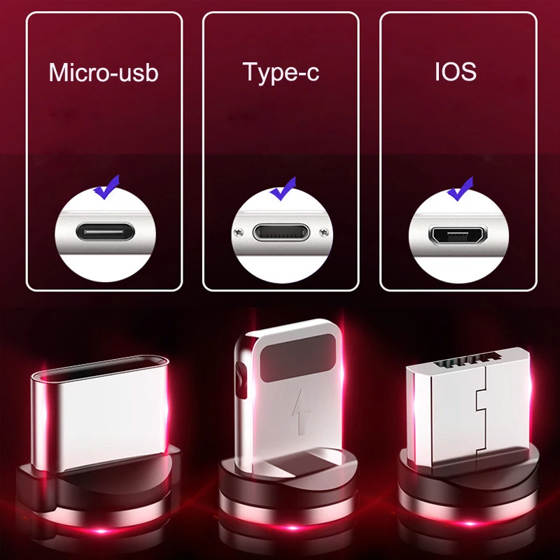 1 м светодиодный магнитный usb кабель для зарядки iPhone XS X XR 8 7 USB C шнур зарядного