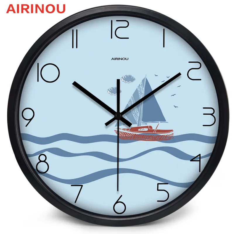 Airinou мультфильм милые забавные парусные металлические настенные часы детская