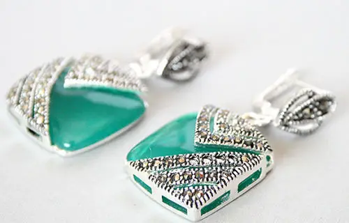 Women Gift Word Love Real Natural Green Opal Cat Eye Stone 925 &amp Marcasite Earrings 1&quot | Украшения и аксессуары