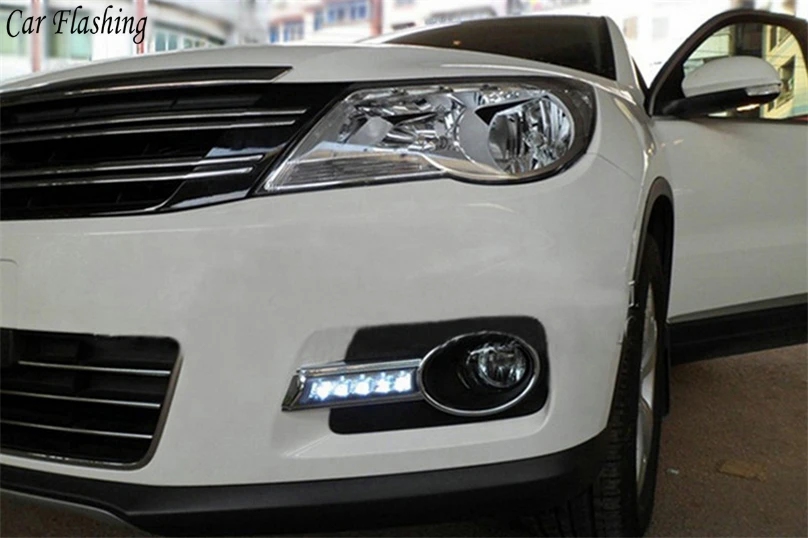 Автомобильный мигающий светодиодный фонарь 2 шт. для Volkswagen VW Tiguan 2010 2011 2012, дневные ходовые огни, противотуманные фары, Дневной светильник, Дневной светильник