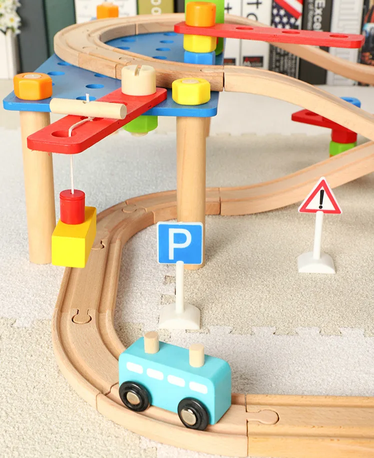 Деревянная электрическая железная дорога костюм Детская обучающая игрушечная