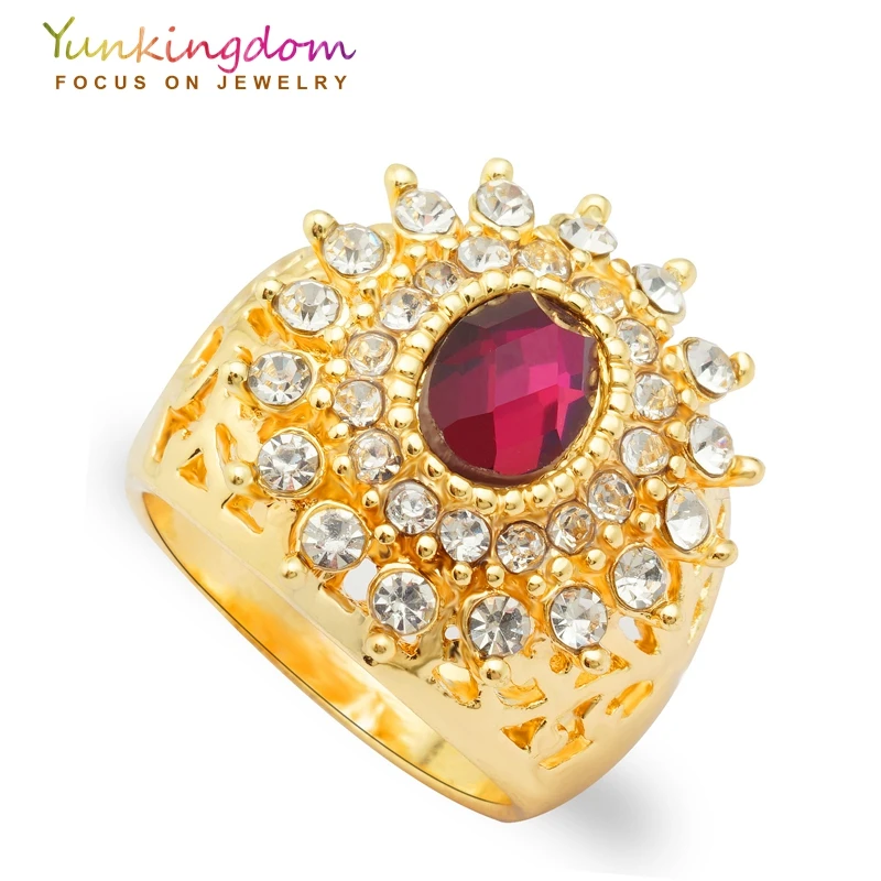 Женские винтажные кольца Yunkingdom большие золотистого цвета с кристаллами из