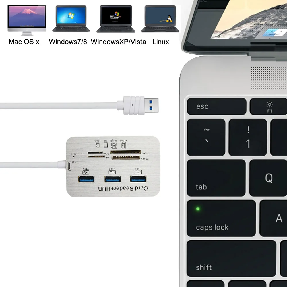 3 порта Алюминиевый USB 1 концентратор с MS SD M2 TF мульти в кардридер Портативный