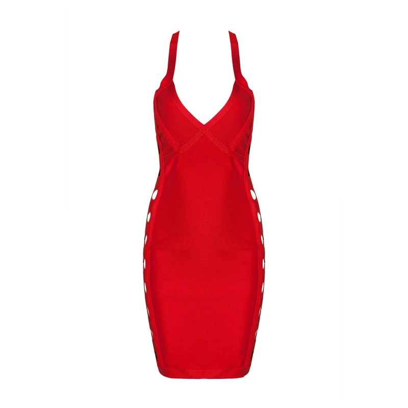 2019 summer new women's red bandage dress sleeveless hollow straps Bodycon Vestidos sexy mini fitness club celebrity party | Женская