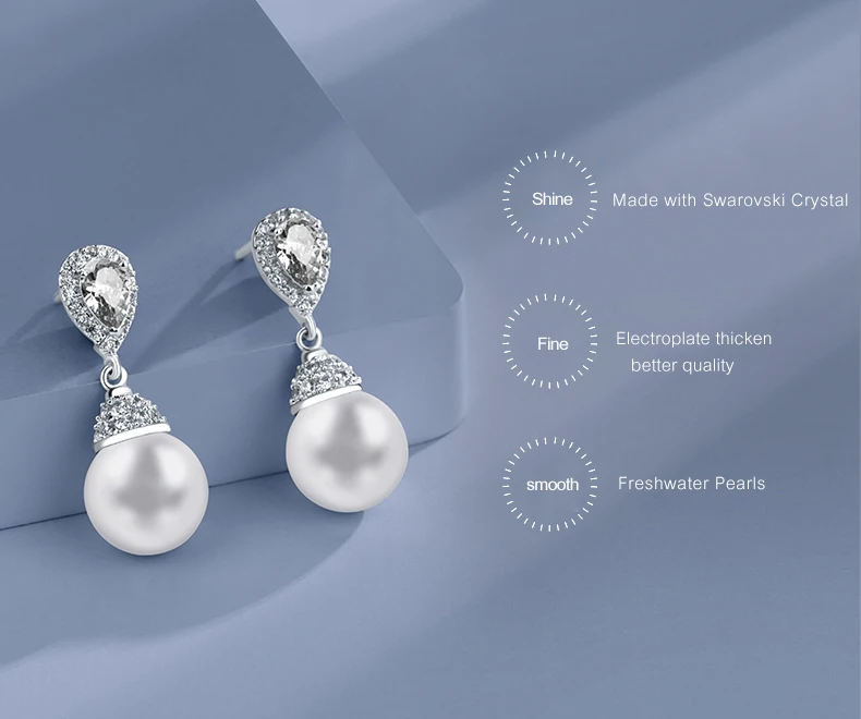 Серебряные 925 серьги для женщин с кристаллами от Swarovski элегантные жемчужные Висячие серьги Модные ювелирные изделия серьги для свадебного подарка воротник