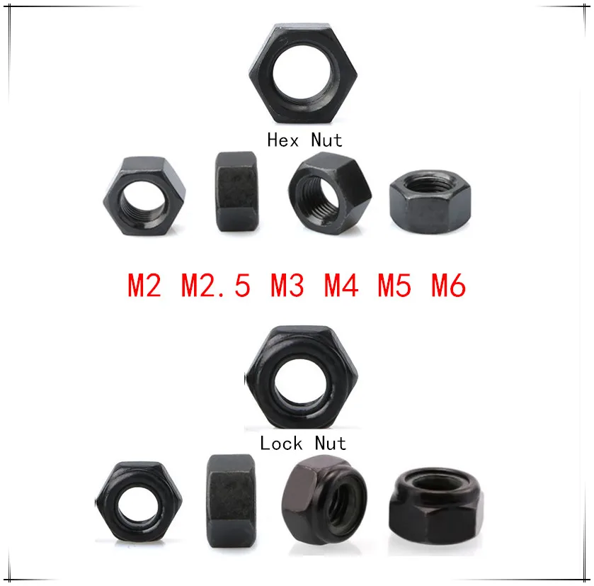 Черная гайка DIN934 Шестигранная M2/M2.5/M3 DIN985 нейлоновая с замком M4/M5/M6 Метрическая