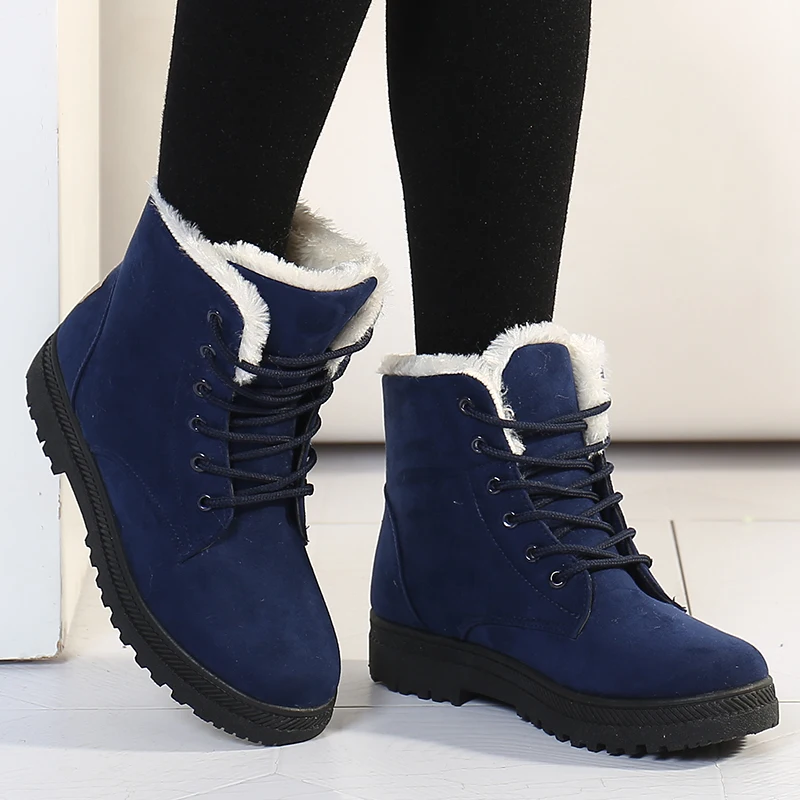 

Women Snow Boots Fashion Ankle Boots Lace Up Shoes Woman Warm Plush Ladies Boots Solid Color Shoes For Women Female Flat Shoes