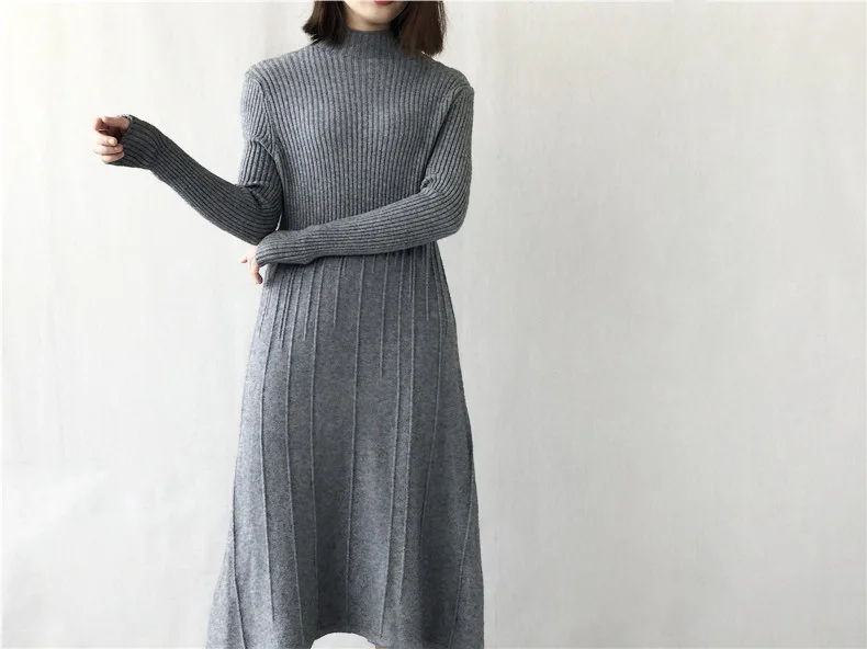 

Fdfklak 2020 New Women's Autumn Winter Dress Warm Wool Dresses Female Knit Cashmere Dress Women Long Pullovers vestidos mujer