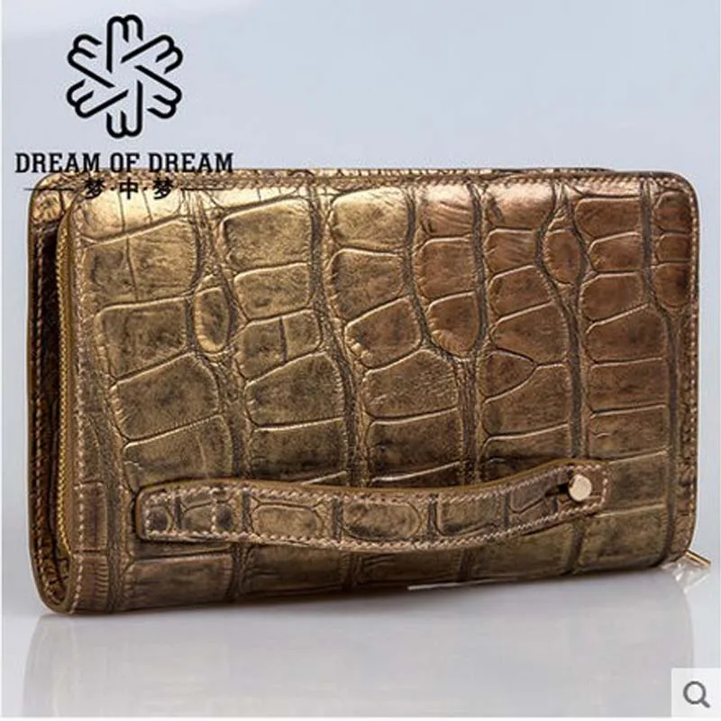 

mengzhongmeng European and American crocodile men clutch bag crocodile men handbag double zipper bag men grab bag