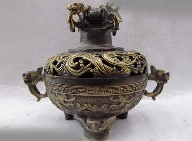 Медь Латунь КИТАЙСКИЙ ремесла украшения Азии Китай Буддизм Храм Бронза Два