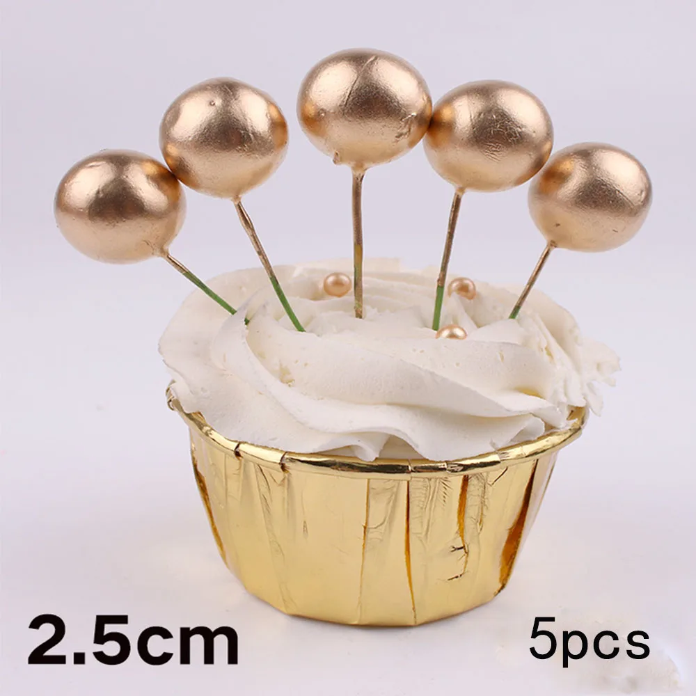 gold 2.5CM 5 шт. Прекрасный Золотой шар Топпер для торта кружка ко дню рождения украшение торта детский душ Детский День Рождения Вечеринка Свадьба принадлежности - Цвет: gold 2.5CM
