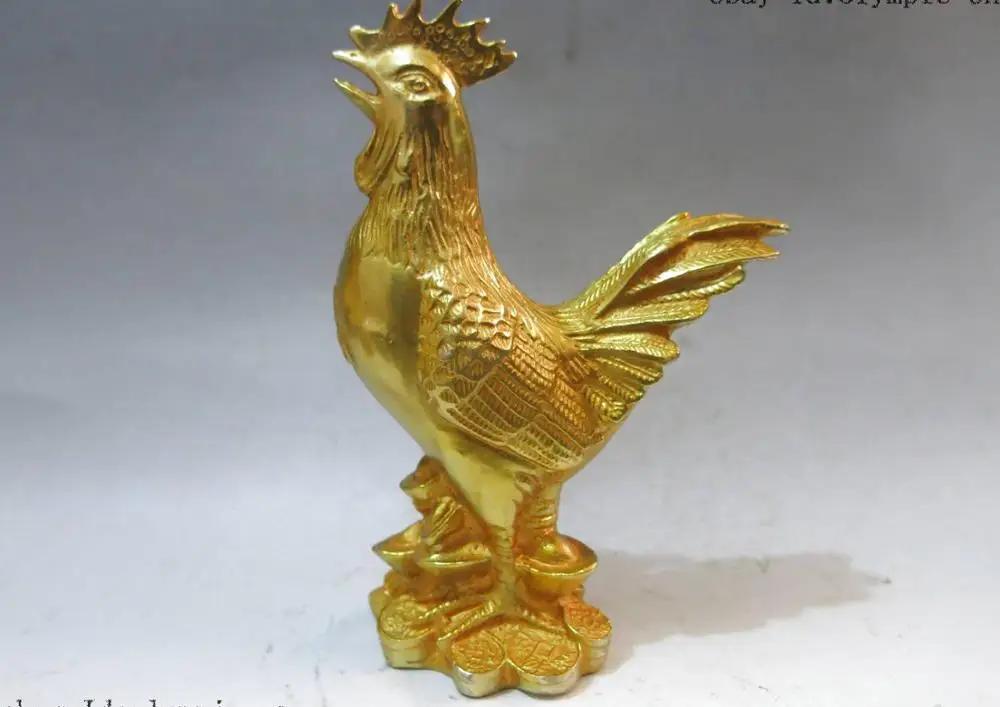 

Китайская Бронзовая позолота резная красивая скульптура в виде петуха удачи
