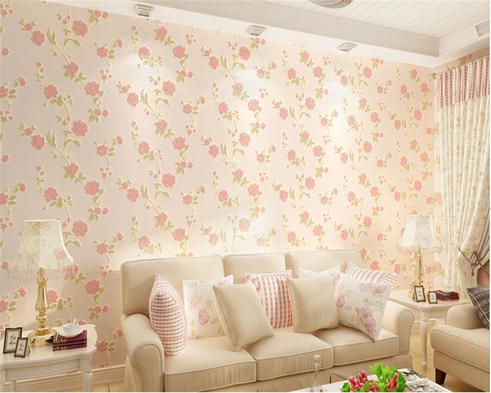 

beibehang papel de parede Classic nonwovens Korean pastoral flowers beautiful warm living room bedroom full of wallpaper tapety
