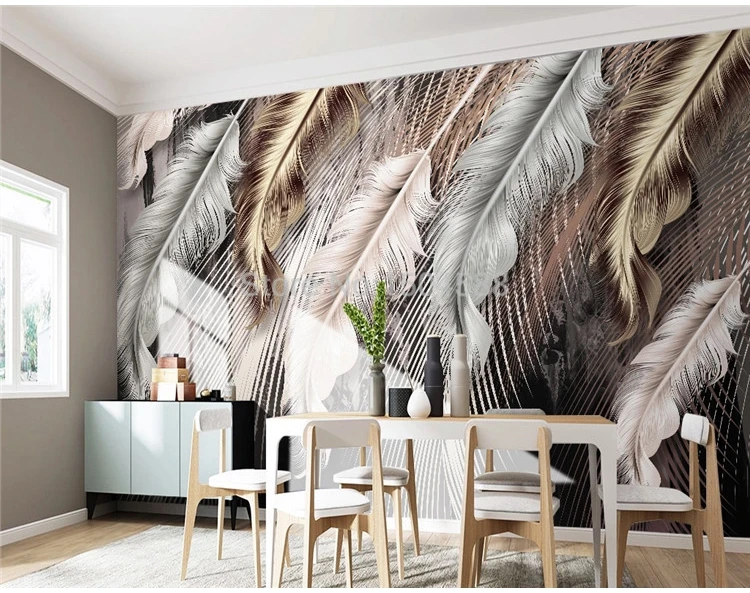 Custom Photo Wallpaper Modern 3D Luxury Feather Line Mural Living Room Restaurant Background Wall Paper For Walls 3 D Home Decor