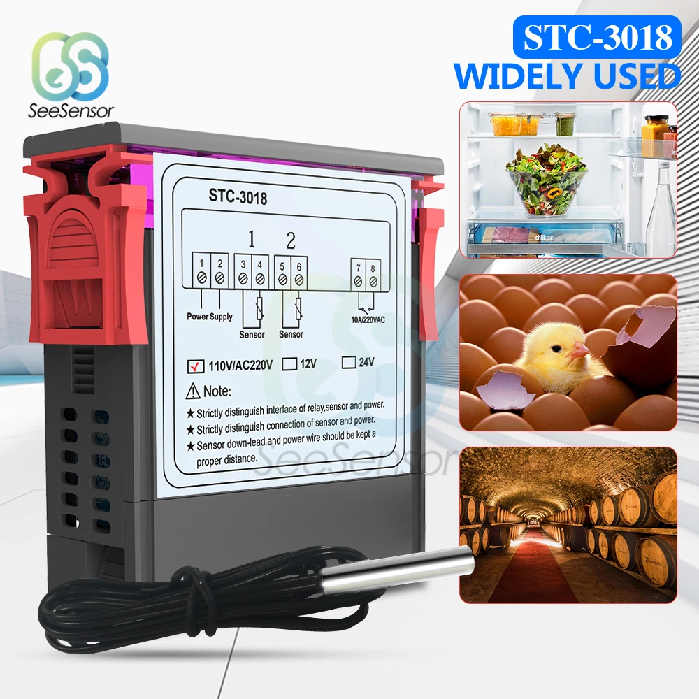 Двойной цифровой регулятор температуры Переключатель STC-3018 12 В 24 в 110 В 220 В по Цельсию и Фаренгейту C/F терморегулятор Термостат