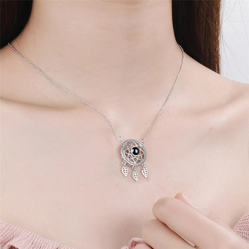 Ожерелье женское Ловец снов серебристого цвета с проекцией Я тебя люблю на 100