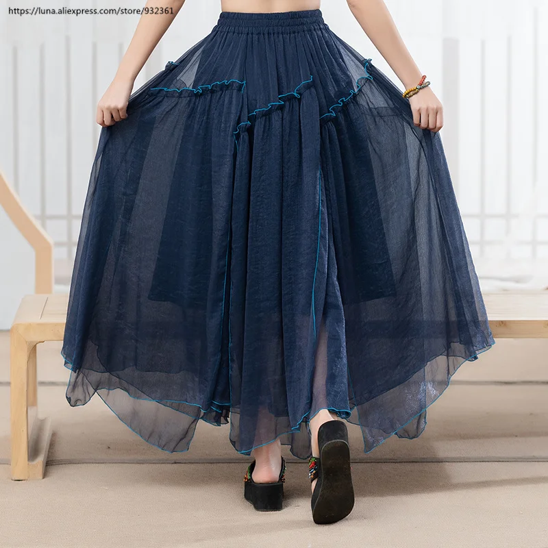 Женская двухслойная Асимметричная шифоновая юбка в стиле ретро boho женская