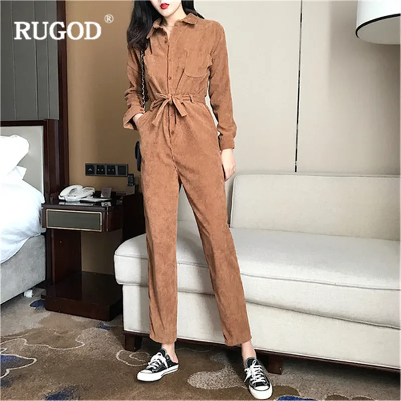 RUGOD/Новинка Модный женский костюм вельветовый с высокой талией и длинными