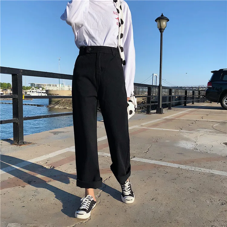 S-XL 2 цвета 2018 Новинка осени в Корейском стиле Высокая талия джинсы винтажные