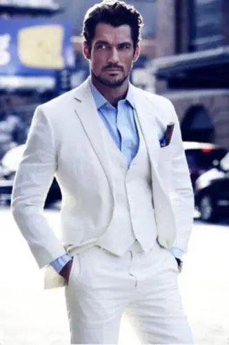 

Summer White,Ivory Linen Men Suits 2018 Wedding Slim Fit Groom Tuxedo Handsome Best Men Blazer 3 Pieces Jacket+Pants+Vest