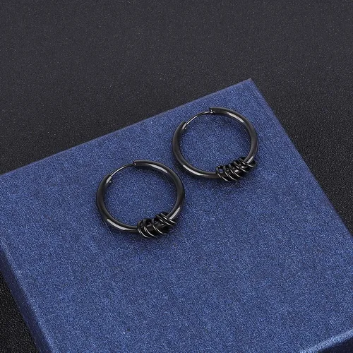 Black 1 шт., модные серьги, мужские круглые серьги из титановой стали, мужские ювелирные аксессуары, хипстер, рок стиль, панк, круглые серьги для мужчин - Окраска металла: Black