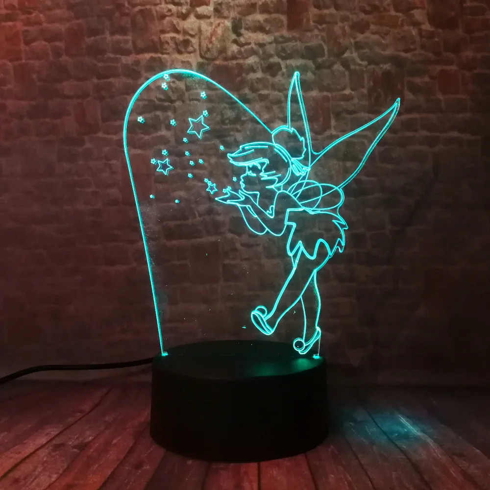 Мультфильм 3D редкий Питер Пэн фея Динь Белл Снежинка принцесса 7 цветов изменить