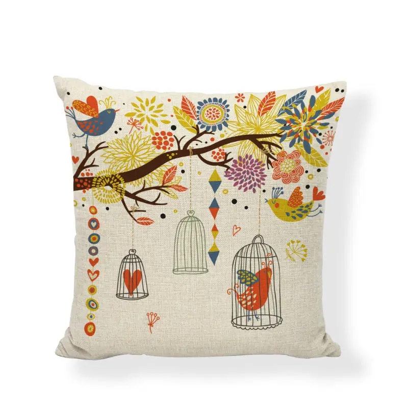 Наволочка в стиле ретро с изображением газеты леса птицы клетки цветов 45 см форме