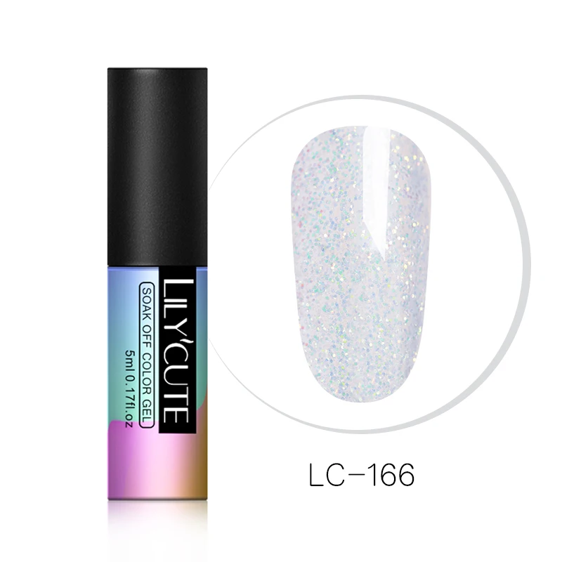 LC-166 LILYCUTE 5 мл Блестящий УФ Гель-лак с блестками Блестящий голографический мерцающий отмачивающийся Гель-лак для дизайна ногтей маникюрный лак - Цвет: LC-166