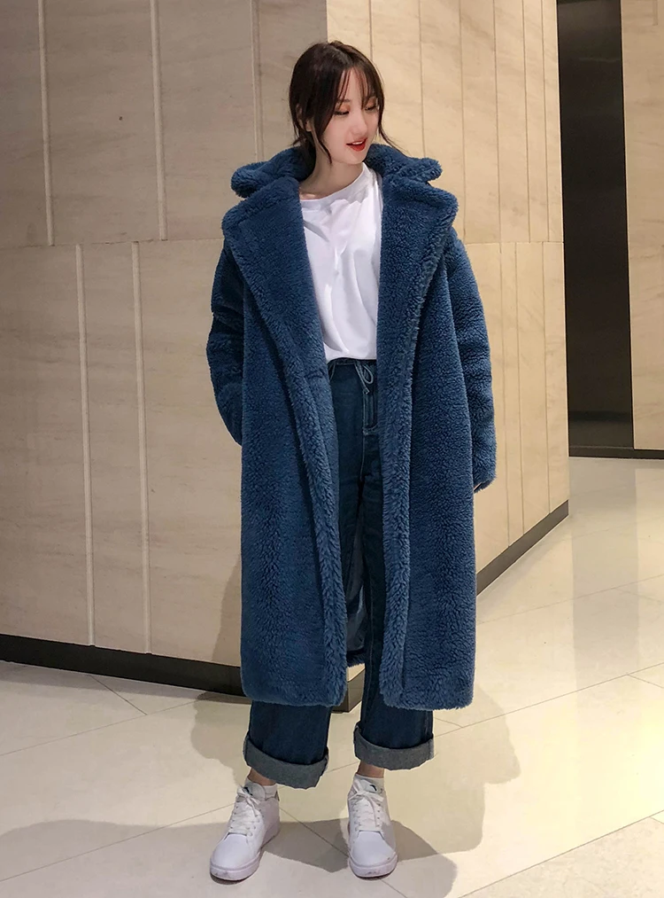 7 видов цветов S-XL, повседневное женское шерстяное длинное пальто с плюшевой подкладкой, для женщин,, зимнее одноцветное свободное женское плотное шерстяное пальто(Q8010