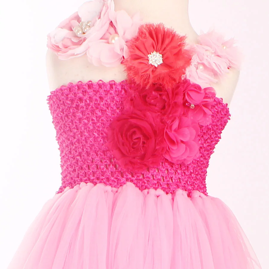 Ярко-розовое платье-пачка с цветочным узором для девочек зажим волос Принцесса