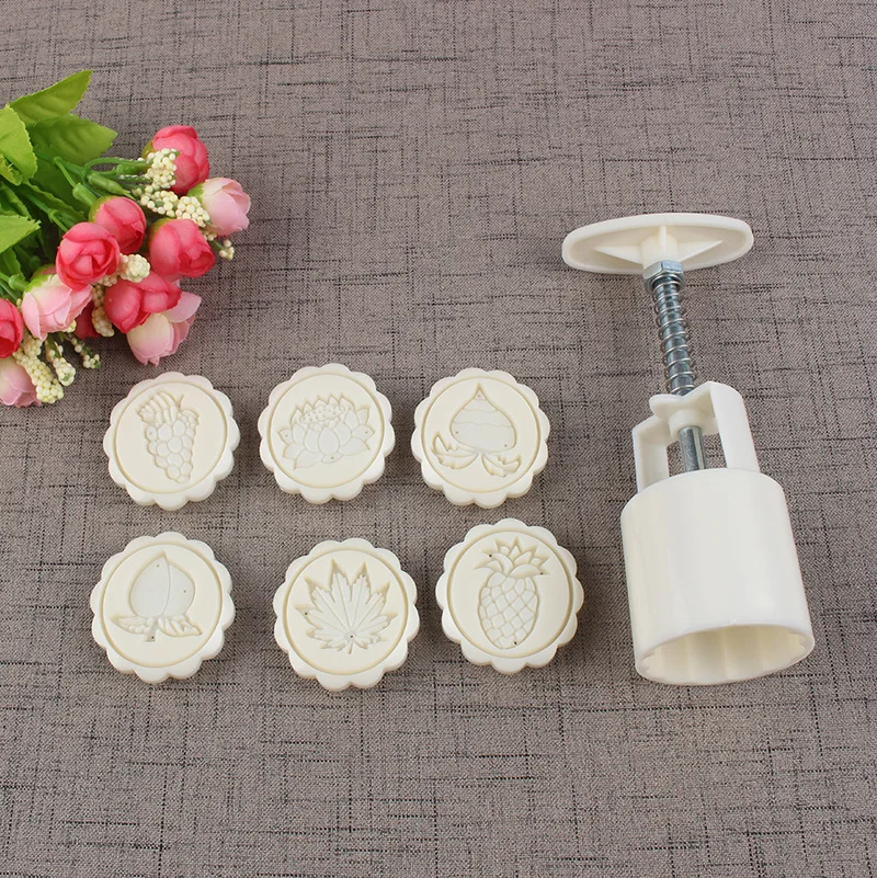 6 шт.)(50 г) пластиковые DIY штампы Круглый Цветок Луна Торт Плесень Кондитерские инструменты Mooncake