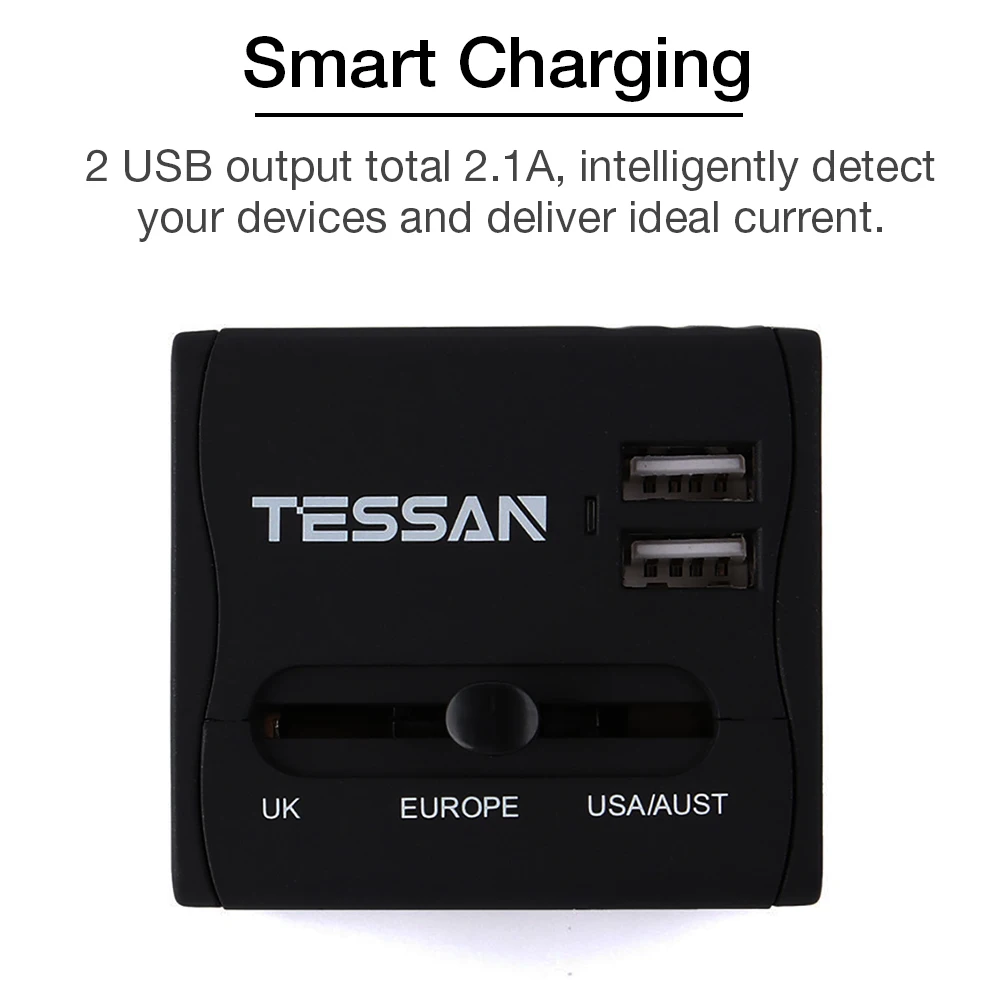 TESSAN все-в-одном Международный адаптер штепсельной вилки 3USB/2USB порты Tpye-C 3,0 порт-Универсальный адаптер переменного тока для США/ЕС/Австралии/Великобритании