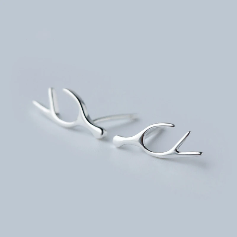 100% 925 Sterling Silver Jewelry Fashion Cute Tiny 5mmX13mm Antlers Stud Earrings Gift For Girls Kids Lady Women | Украшения и