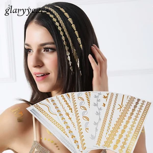 1 шт. переводной татуировки в виде браслета из листьев, золотой металлик, тату HT200, переводные тату для сексуальных женщин, боди-арт на запястье, тату в виде ювелирных изделий, наклейки различных рисунков