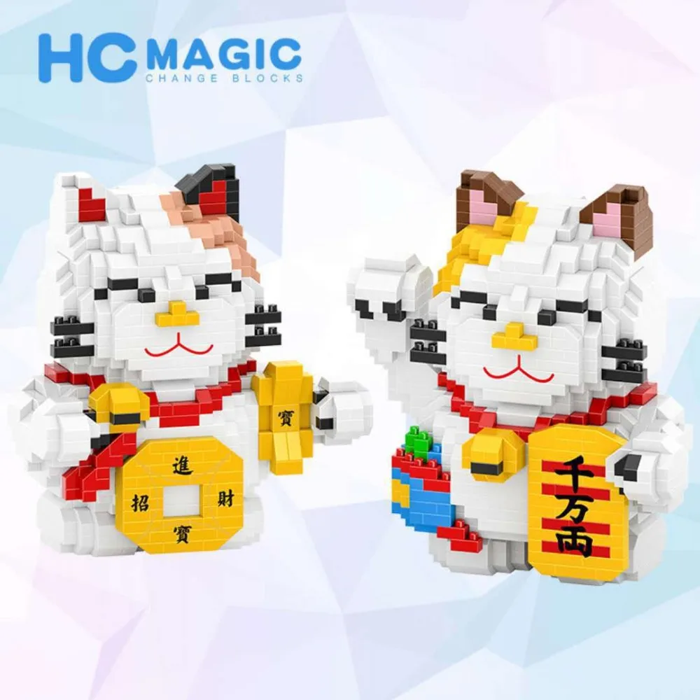 Мини кубики HC Милая модель мультяшного кота строительная игрушка кот удачи Аниме