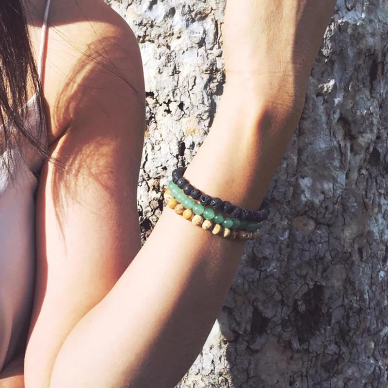 Набор из 3 браслетов для мужчин и женщин 6 мм авантюрин лава камень картина