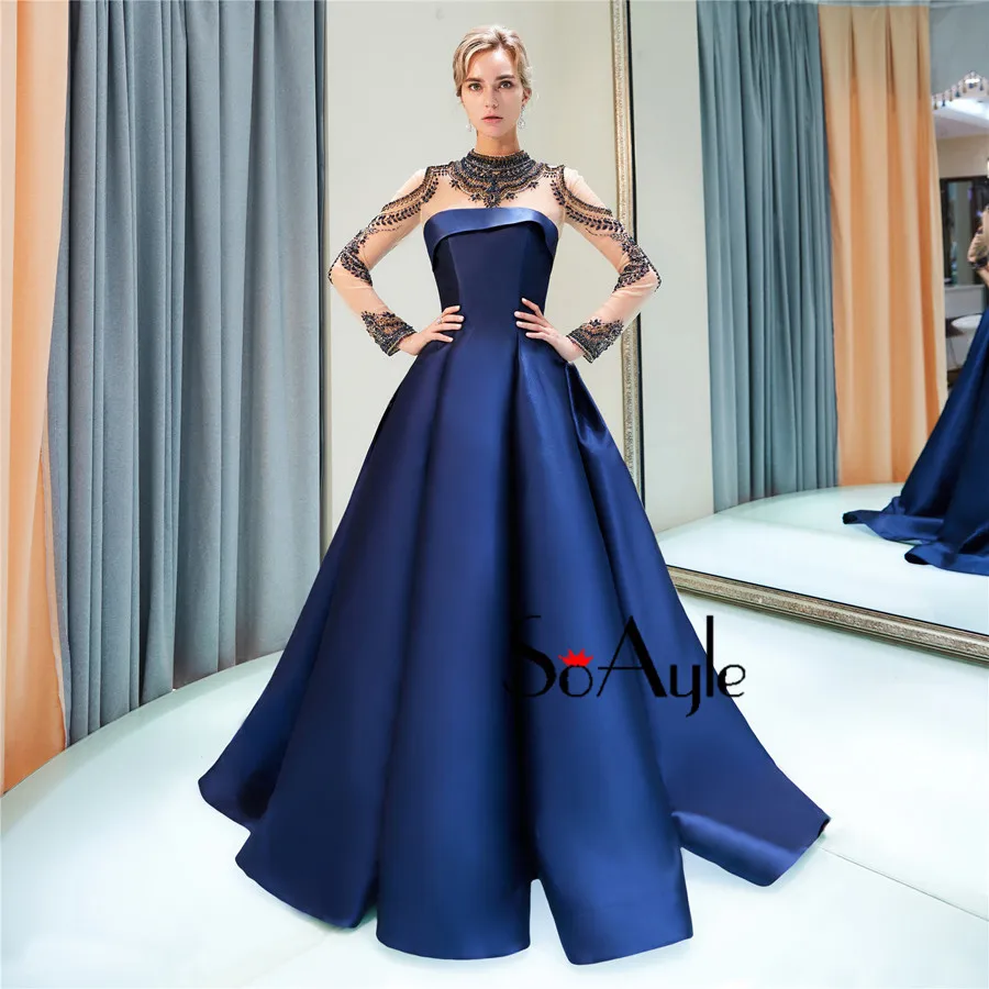SoAyle Ball Gown Prom Dresses 2019 Beaded Long Sleeves Women's Engagement Dress Arabia Vintage Formal Dresses Custom Made