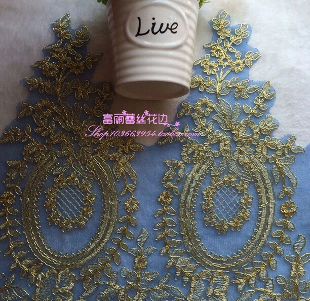 Кружевная аппликация для свадебного платья Изящная кружевная с золотой нитью и