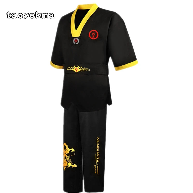 Черная Форма для тхэквондо детей мальчиков и девочек добка хлопковые костюмы