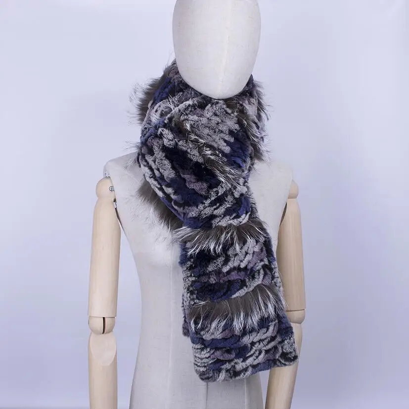 multicolor YCFUR, женские шарфы, обертывания, зимний брендовый дизайн, вязаный мех кролика Рекс, длинный шарф для дам, зимние теплые меховые шарфы, шали для женщин - Цвет: multicolor