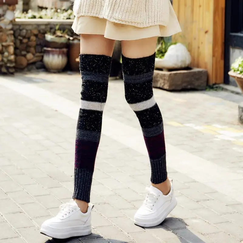 Tapados Mujer Invierno теплые гетры женские танцевальные носки аксессуары для балета Jambiere Chaussette полосатые облегающие повязки - Цвет: D86 black