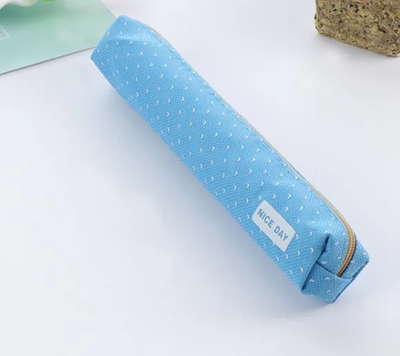 Синий 2 шт. Kawaii маленькие свежие холщовые пеналы на молнии Kawaii Dot Модные женские школьные принадлежности канцелярские сумки оптом - Цвет: Синий