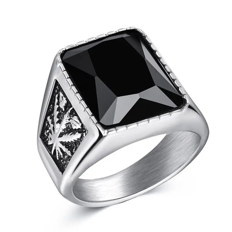 Silver Black OBSEDE, Трендовое мужское квадратное черное кольцо с красным камнем, титановая сталь, ретро печатка, кольцо в стиле рок/панк, мужские ювелирные аксессуары, подарок для бойфренда - Цвет основного камня: Silver Black