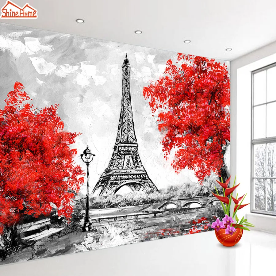 3d фотообои обои для стен домашний декор для 3 d гостиной ТВ обои Papel де Parede Париж Эйфелева башня кленовый лист