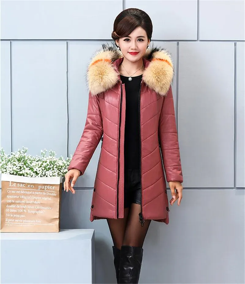 PINK Color fur Большие размеры 7XL зимнее пальто из натуральной кожи женские плотный кашемир куртки женская верхняя одежда из овечьей кожи с капюшоном теплые куртки - Цвет: PINK Color fur