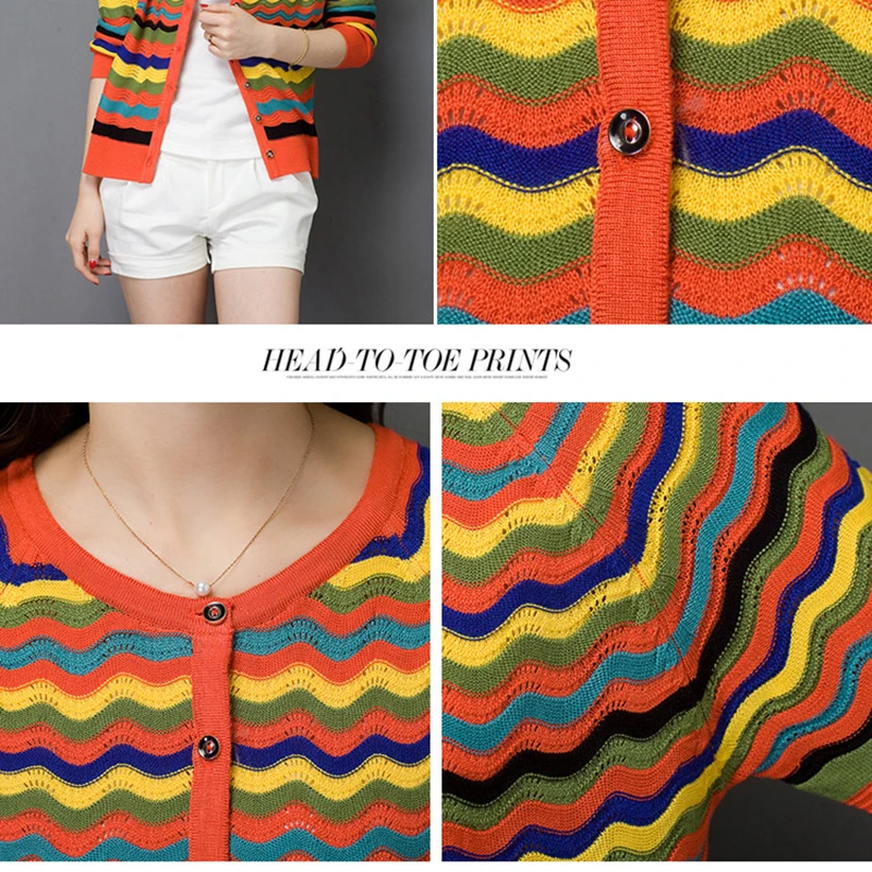 Autumn Women Air-conditioning Shirt Hollow Thin Sweater Short Paragraph Cardigan Sunscreen Jacket Color waves Female Sweaters |