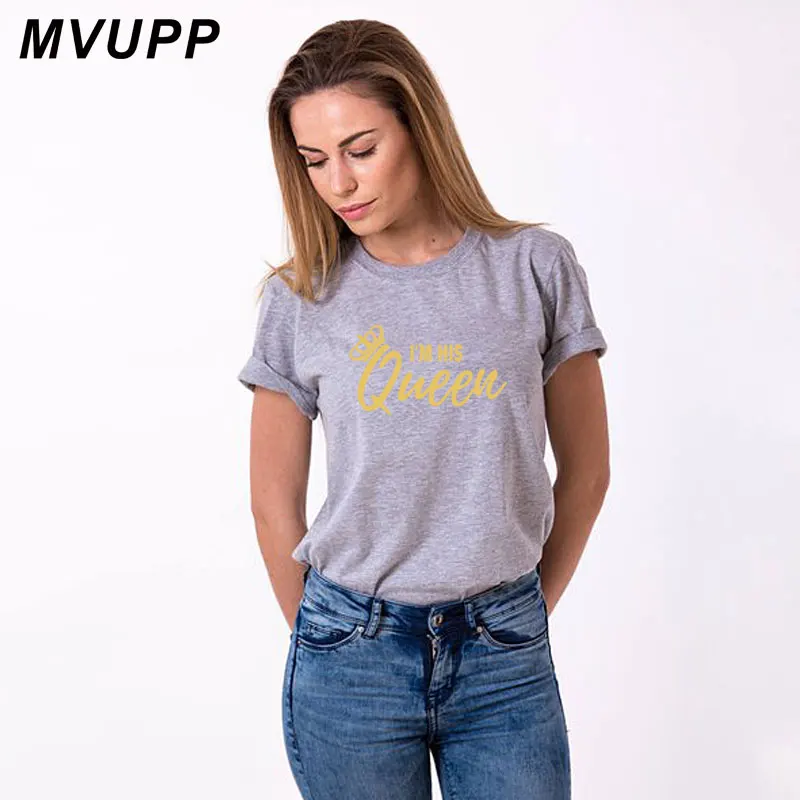 Style 1 MVUPP, новинка, летняя рубашка для пары, повседневные стильные футболки для влюбленных, топы, футболки с принтом, Хлопковая женская одежда, повседневная одежда для королевы - Цвет: Style 1
