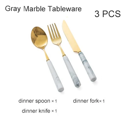 Gray 3 PCS 3 шт мраморная керамическая ручка, портативный набор посуды из нержавеющей стали 304, набор столовых приборов, набор столовых приборов, нож для стейка, вилка, ложка, набор - Цвет: Gray 3 PCS