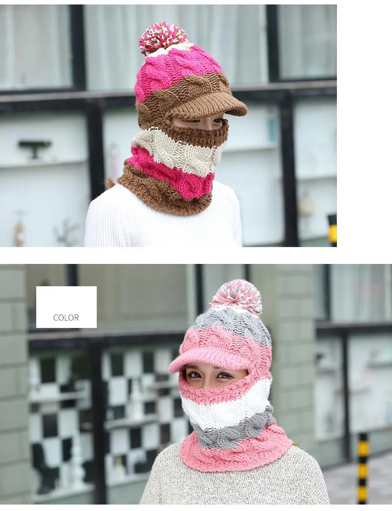 Bingyuanhaoxuan Зимние шапки Skullies Шапки зима Шапки для Для женщин шерстяной шарф Шапки Балаклава маска Gorras капюшон вязаная шапка